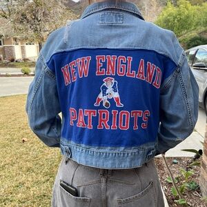 Vintage New England Patriots NFL  Football upcycled Jean Jacket Size Small S